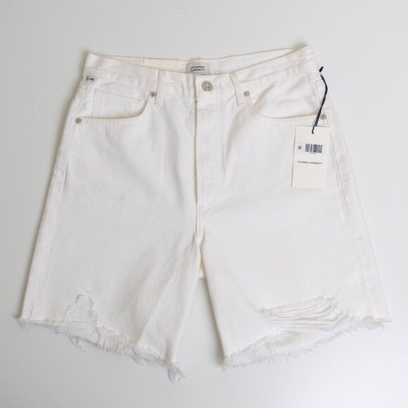 Citizen Of Humanity Camilla Frayed Hem Denim Shorts High Rise Starlight White - Picture 4 of 15